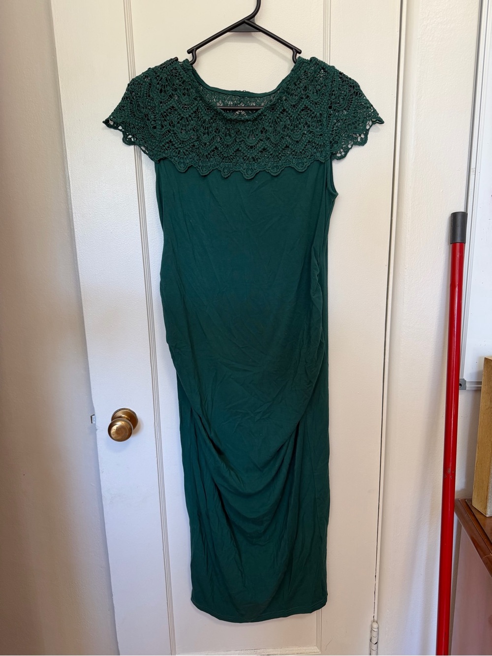 PattyBoutik Emerald Green Crochet Yoke Maxi Dress